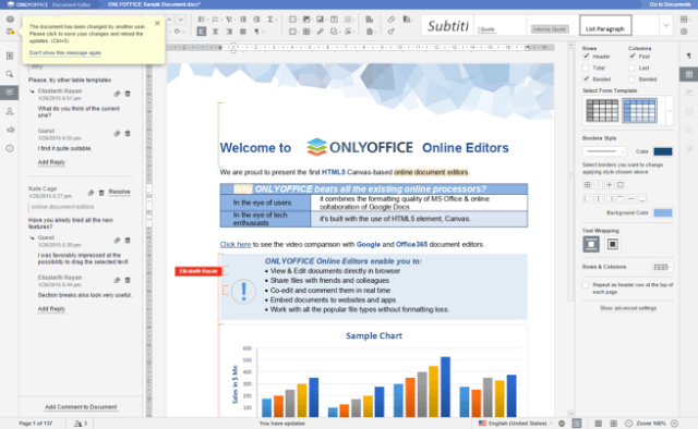 interfaz de OnlyOffice